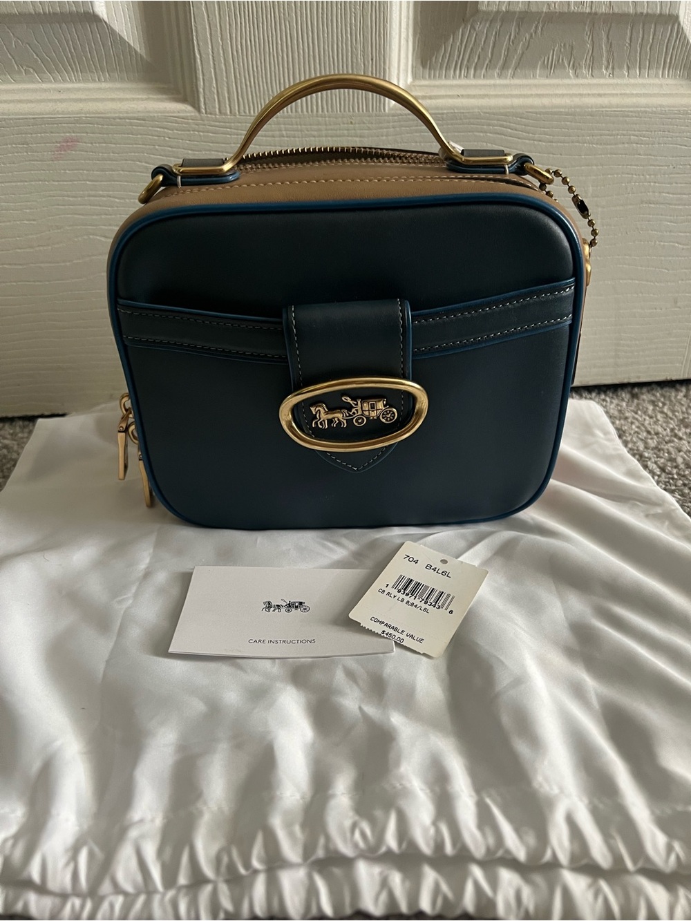Coach Vintage Mini Camera/Lunchbox Bag in Navy with Gold Hardware